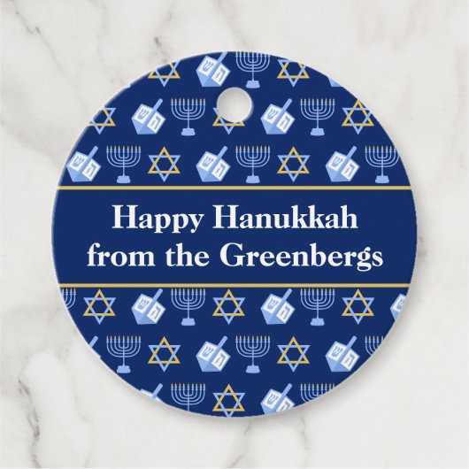 Chanoeka Dreidel Menorah Blue Custom Party Bedankjes Labels (Voorkant)