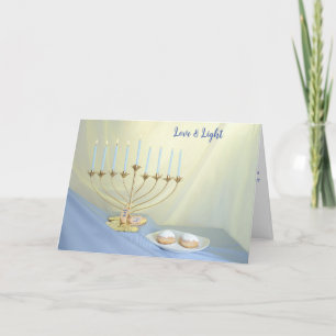Chanoeka Dreidel Munten Donuts Gouden Menorah Feestdagen Kaart