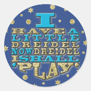 Chanoeka "Dreidel Spelen/Goud, Blauw" Stickers Ron