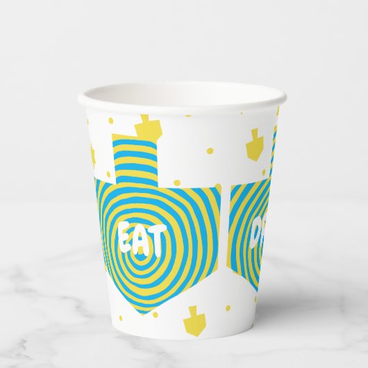 Chanoeka Dreidel Swirl 8 oz. Papieren Bekers (Voorkant)