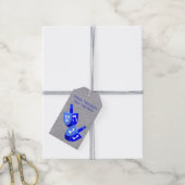 Chanoeka Dreidels in blauw leuk ontwerp voor kinde Cadeaulabel (Met Touw)