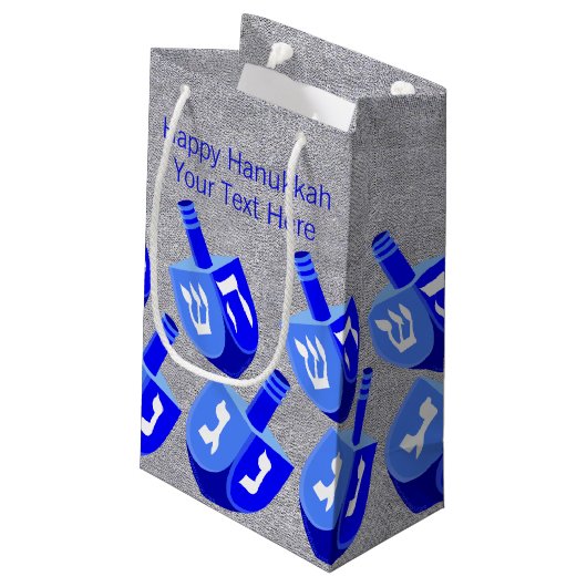 Chanoeka Dreidels in blauw patroon Kleine vakantie Klein Cadeauzakje (Achterkant Gekanteld)