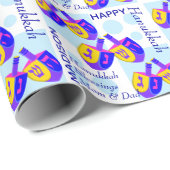 Chanoeka Dreidels Kleurrijke Patroon Gepersonalise Cadeaupapier (Rol Hoek)