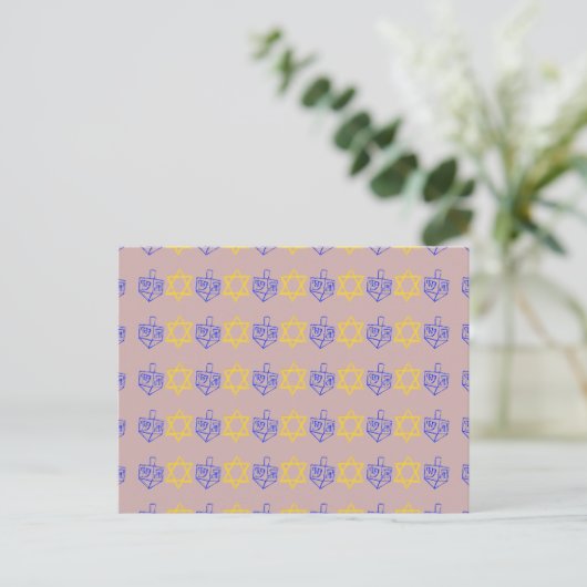 Chanoeka Dreidels + Sterren Briefkaart (Staand voorkant)