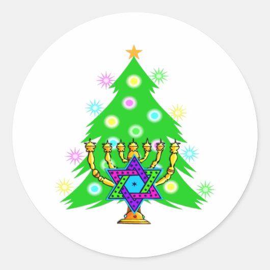 Chanoeka en Kerst vakantie Kaart Ronde Sticker (Voorkant)