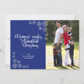 Chanoeka en Kerstmis Moderne Foto Kaart Blauw (Voorkant)