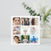 Chanoeka familie foto collage goud blauw feestdagenkaart (Staand voorkant)