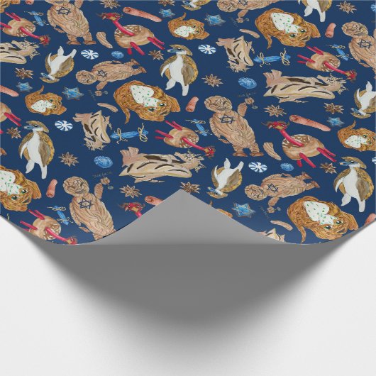 Chanoeka fantasievoedsel cadeaupapier (Hoek)