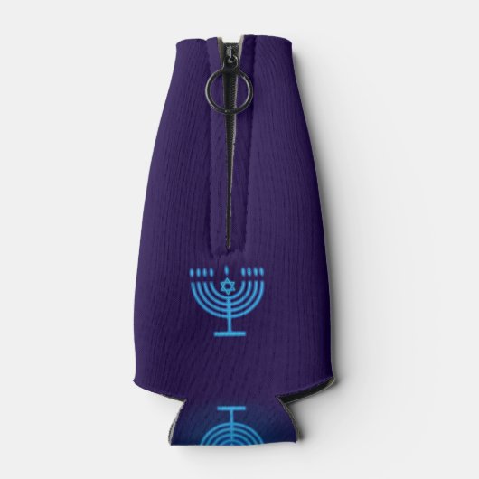 Chanoeka Festival Menorah Logo decoratief blauw Flesjeskoeler (Achterkant)