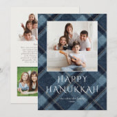 Chanoeka Foto's Blauw Plaid Feestdagenkaart (Voorkant / Achterkant)