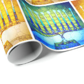 Chanoeka Geel Blauw Menora Patroon Modern Chic Cadeaupapier (Rol Hoek)
