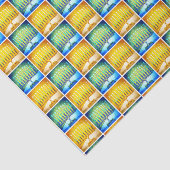 Chanoeka Geel Blauw Menorah Patroon Modern Eenvoud Tissuepapier (Detail)