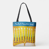 Chanoeka Geel Goud Menorah Moderne aangepaste naam Tote Bag (Achterkant)