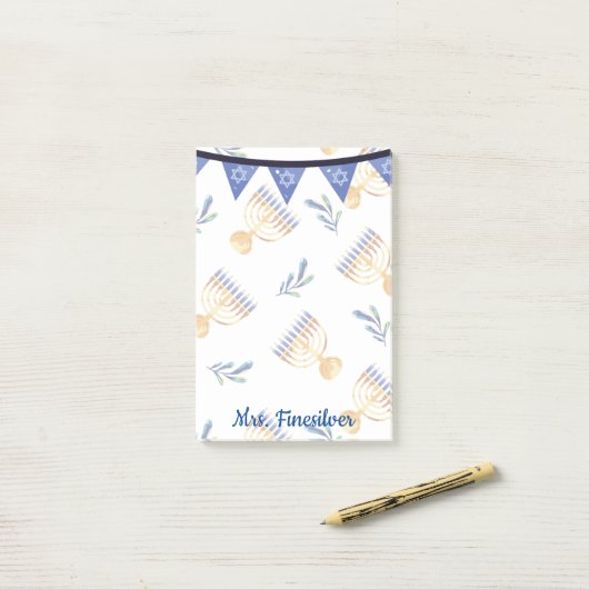 Chanoeka gepersonaliseerde blauwe ster van David Post-it® Notes (Op bureau)