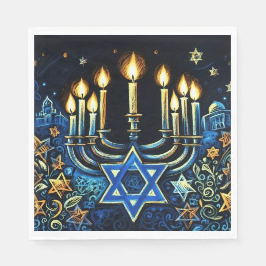 Chanoeka Gift Menorah Pastel Tekening Servet (Voorkant)