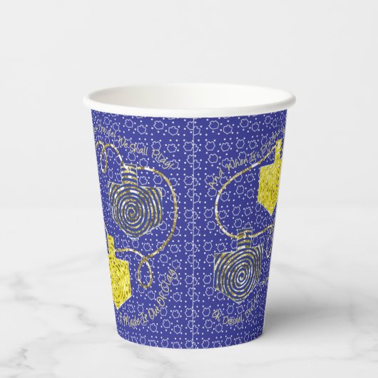 Chanoeka Glitter Dreidels 8 oz. Papieren Bekers (Achterkant)