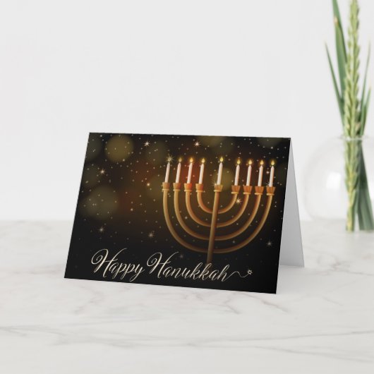 Chanoeka Gold Menorah Sparkles Feestdagen Kaart (Voorkant)