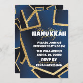 Chanoeka Golden Dreidels Navy Blue Kaart (Voorkant / Achterkant)