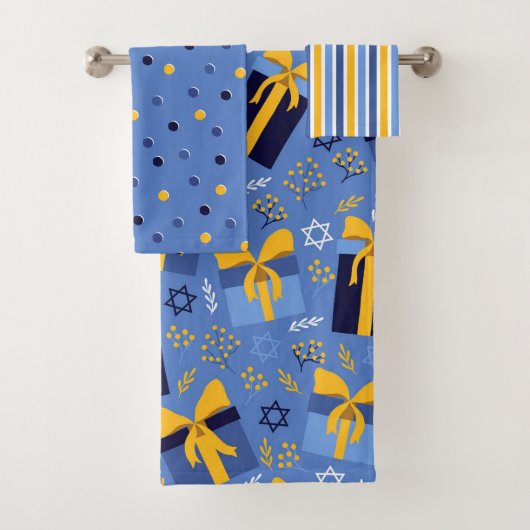 Chanoeka Handdoek Set Blauw & Geel Ster van David (Insitu)