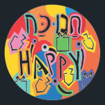 Chanoeka Happy Bright Happy Stickers (1 1/2"/3")<br><div class="desc">Chanoeka Happy Bright Art Vakantie stickers. Kies uit 1 1/2" en 3" stickers. Bedankt voor het stoppen en winkelen door! Uw bedrijf wordt zeer gewaardeerd! Fijne Chanoeka! Vorm: Classic Ronde Sticker Maak uw unieke stijlstok door voor elke gelegenheid aangepaste stickers te maken! Van speciale mailings en scrapbooking tot kinder activiteiten...</div>