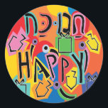 Chanoeka Happy Bright Happy Stickers (1 1/2"/3")<br><div class="desc">Chanoeka Happy Bright Art Vakantie stickers. Kies uit 1 1/2" en 3" stickers. Bedankt voor het stoppen en winkelen door! Uw bedrijf wordt zeer gewaardeerd! Fijne Chanoeka! Vorm: Classic Ronde Sticker Maak uw unieke stijlstok door voor elke gelegenheid aangepaste stickers te maken! Van speciale mailings en scrapbooking tot kinder activiteiten...</div>