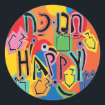 Chanoeka Happy Bright Happy Stickers (1 1/2"/3")<br><div class="desc">Chanoeka Happy Bright Art Vakantie stickers. Kies uit 1 1/2" en 3" stickers. Bedankt voor het stoppen en winkelen door! Uw bedrijf wordt zeer gewaardeerd! Fijne Chanoeka! Vorm: Classic Ronde Sticker Maak uw unieke stijlstok door voor elke gelegenheid aangepaste stickers te maken! Van speciale mailings en scrapbooking tot kinder activiteiten...</div>