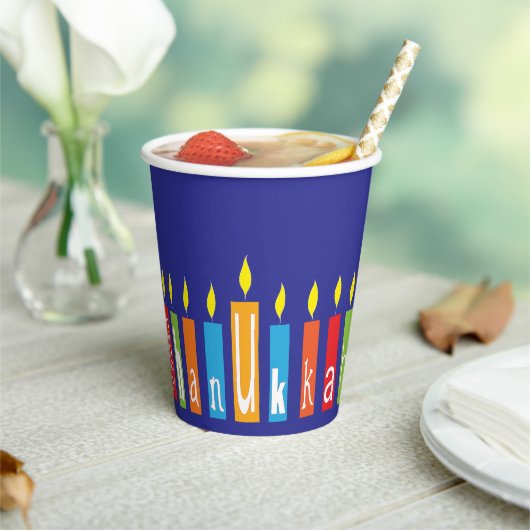 Chanoeka Happy Candles 8 oz. Papieren Bekers (Insitu)