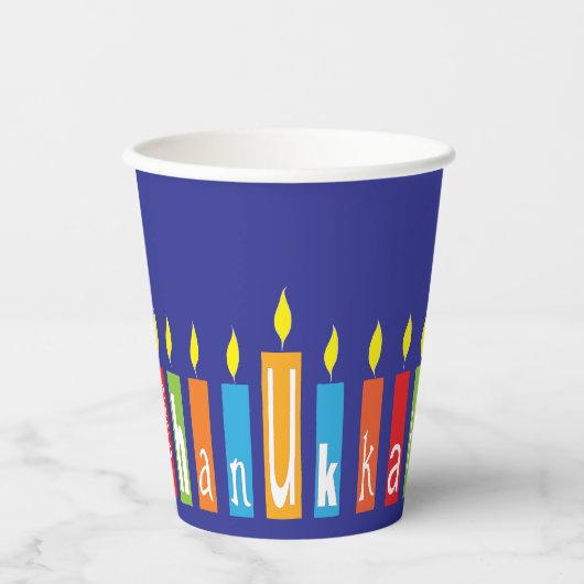 Chanoeka Happy Candles 8 oz. Papieren Bekers (Voorkant)
