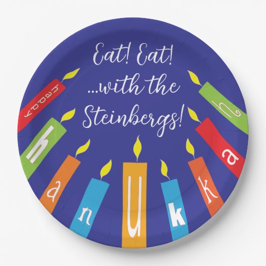 Chanoeka Happy Candles Papieren Bordje (Voorkant)