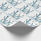 Chanoeka inpakpapier "Blue Bling Menorahs" (Hoek)