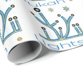 Chanoeka inpakpapier "Blue Bling Menorahs" (Rol Hoek)
