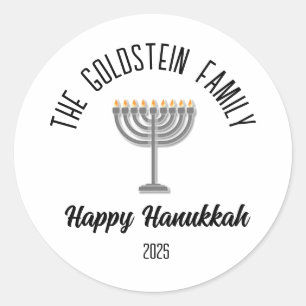 Chanoeka Joodse Chanoeka Gepersonaliseerde familie Ronde Sticker