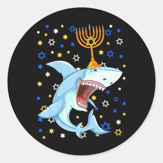 Chanoeka Joodse Menora Shark Grappige Chanoeka Ronde Sticker (Voorkant)