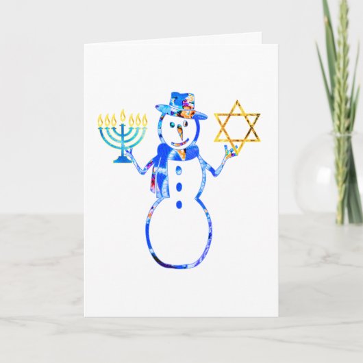 Chanoeka Joodse schattige sneeuwman Menorah Ster v Kaart (Voorkant)