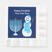 Chanoeka Joodse sneeuwman en blauwe menora groot Servetten (Voorkant)