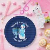 Chanoeka Joodse sneeuwman en Blue Menorah Party Papieren Bordje (Feest)