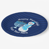 Chanoeka Joodse sneeuwman en Blue Menorah Party Papieren Bordje (Gekanteld)