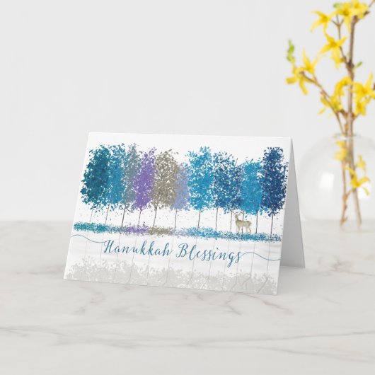 Chanoeka Joodse Zegeningen Bomen en Lone Herten Kaart (Gele Bloem)