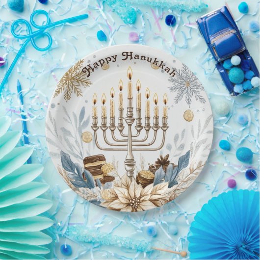 🕎 Chanoeka Joy, waterverf lichtfeest Papieren Bordje (Feest)