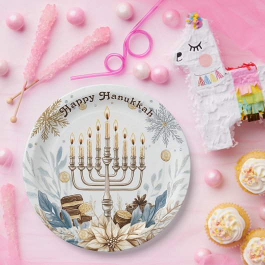 🕎 Chanoeka Joy, waterverf lichtfeest Papieren Bordje (Feest)