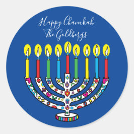 Chanoeka Kleurrijke Menorah Chanoeka Ronde Sticker