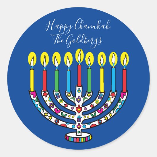 Chanoeka Kleurrijke Menorah Chanoeka Ronde Sticker (Voorkant)