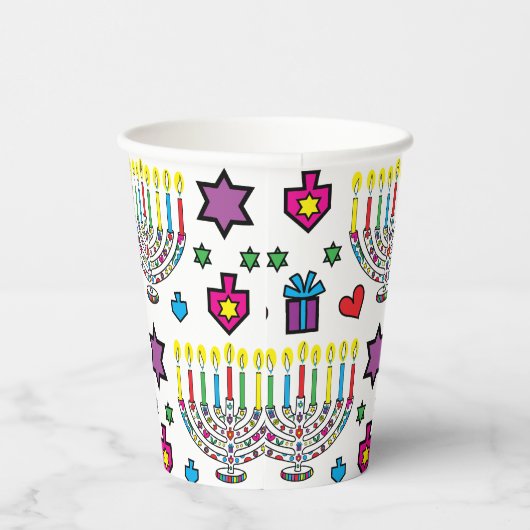 Chanoeka Kleurrijke Menorahs 8 oz. Papieren Bekers (Rechts)