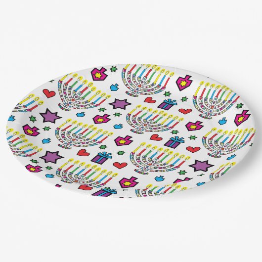 Chanoeka kleurrijke menorah's papieren bordje (Gekanteld)