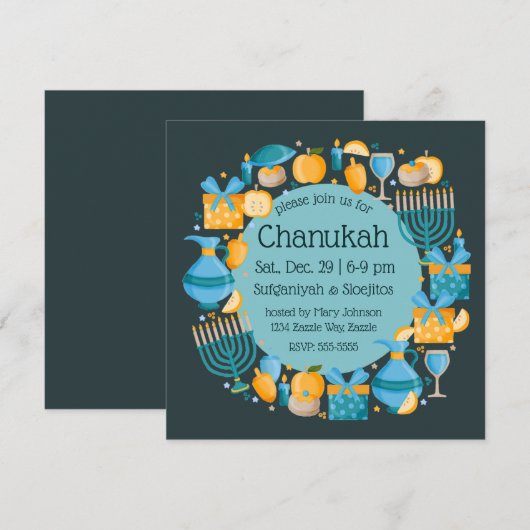 Chanoeka krans blauwe partij kaart (Voorkant / Achterkant)