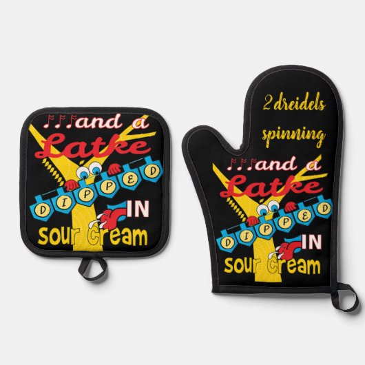 Chanoeka Latkes Oven Mitt & Pot Holder Set (Voorkant)