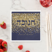 Chanoeka Licht omhoog De Nacht Goud/Navy Glitter 2 Servet (Insitu)