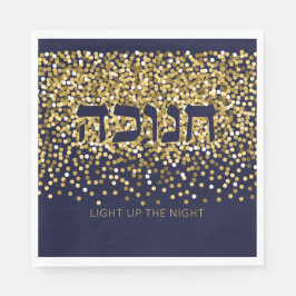Chanoeka Licht omhoog De Nacht Goud/Navy Glitter 2 Servet