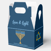 Chanoeka Liefde en Licht Menorah Custom Blue Party Bedankdoosjes (Geopend)