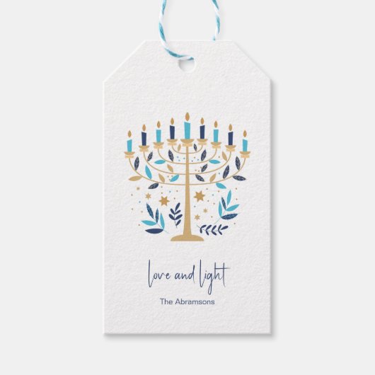 Chanoeka Liefde & Licht Bloemen Menorah Cadeaulabel (Voorkant)